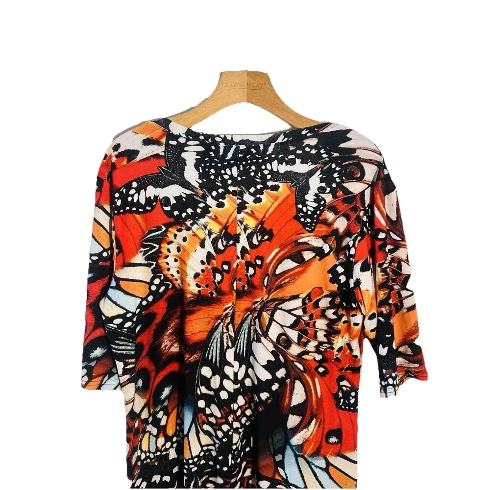 Attitudes Renee Jersey Dress Maxi Sz L Monarch Butterfly Maxi Boho Stretch Red - Picture 5 of 12
